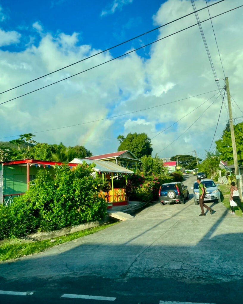 Colorful street side houses of Dominica 