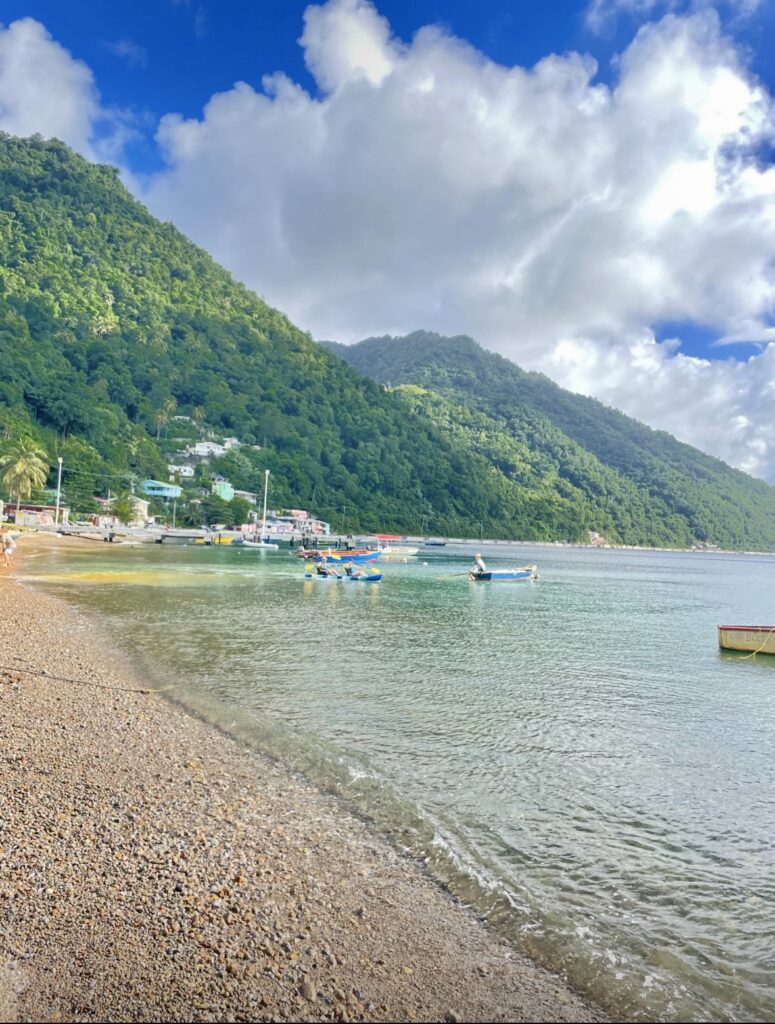 the warm waters of soufriere beach in Dominica